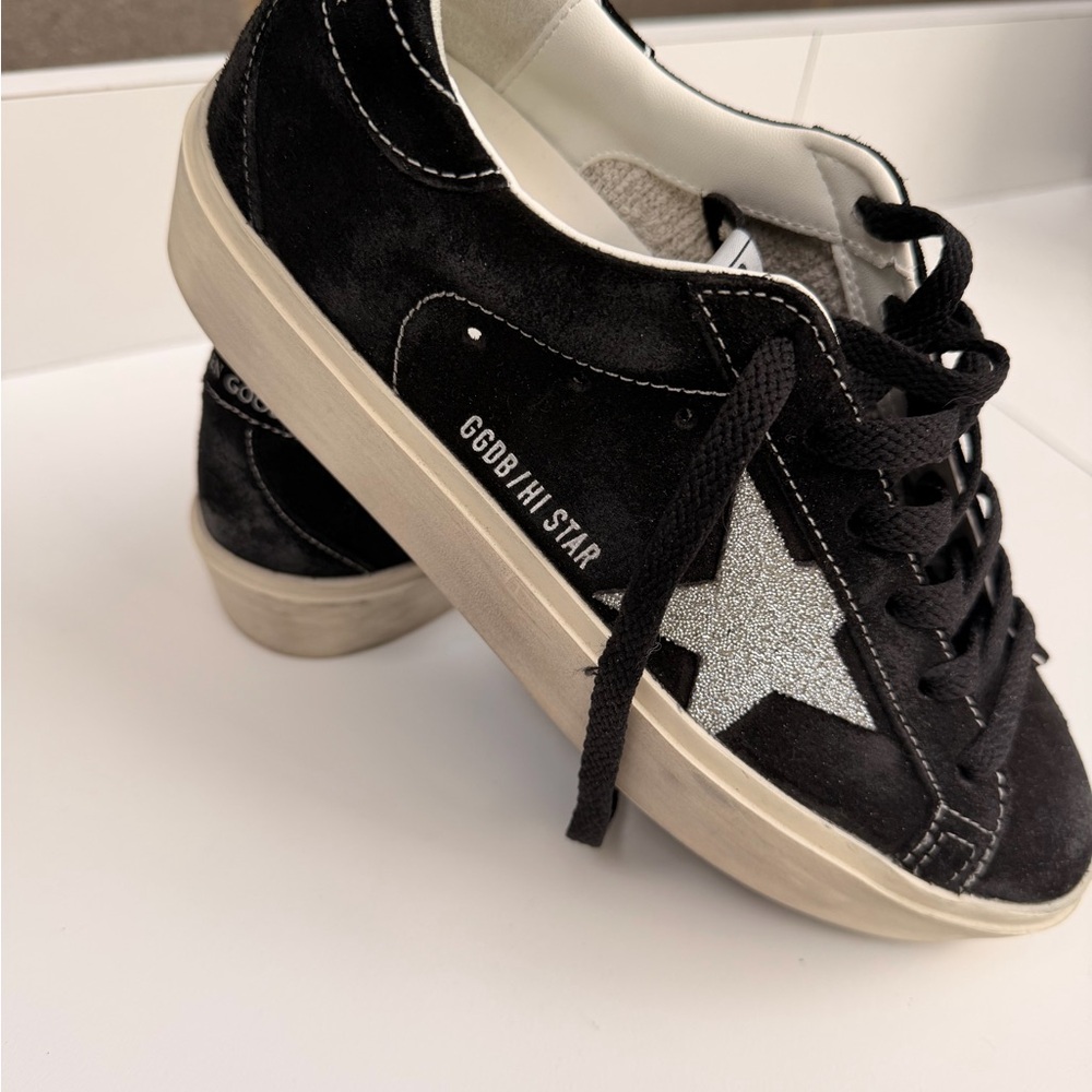 Golden Goose Black Suede Sneakers with Silver Glitter Star